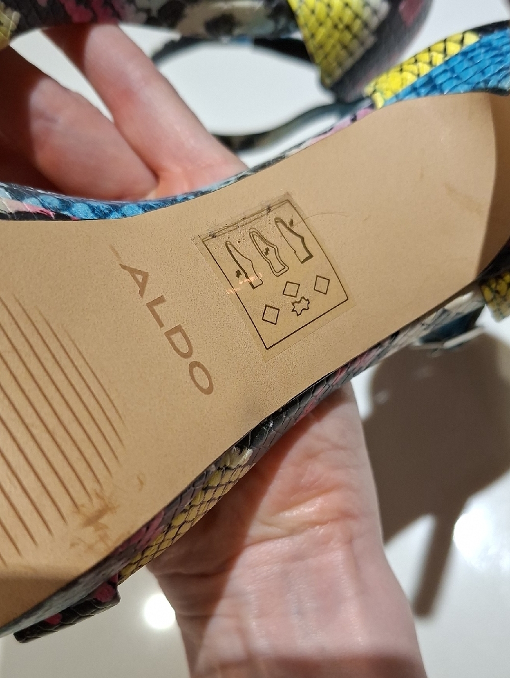 Aldo Leather Rainbow-print Snakeskin Platform Strappy Heeled Sandals (Size US 6) - Picture 8 of 8